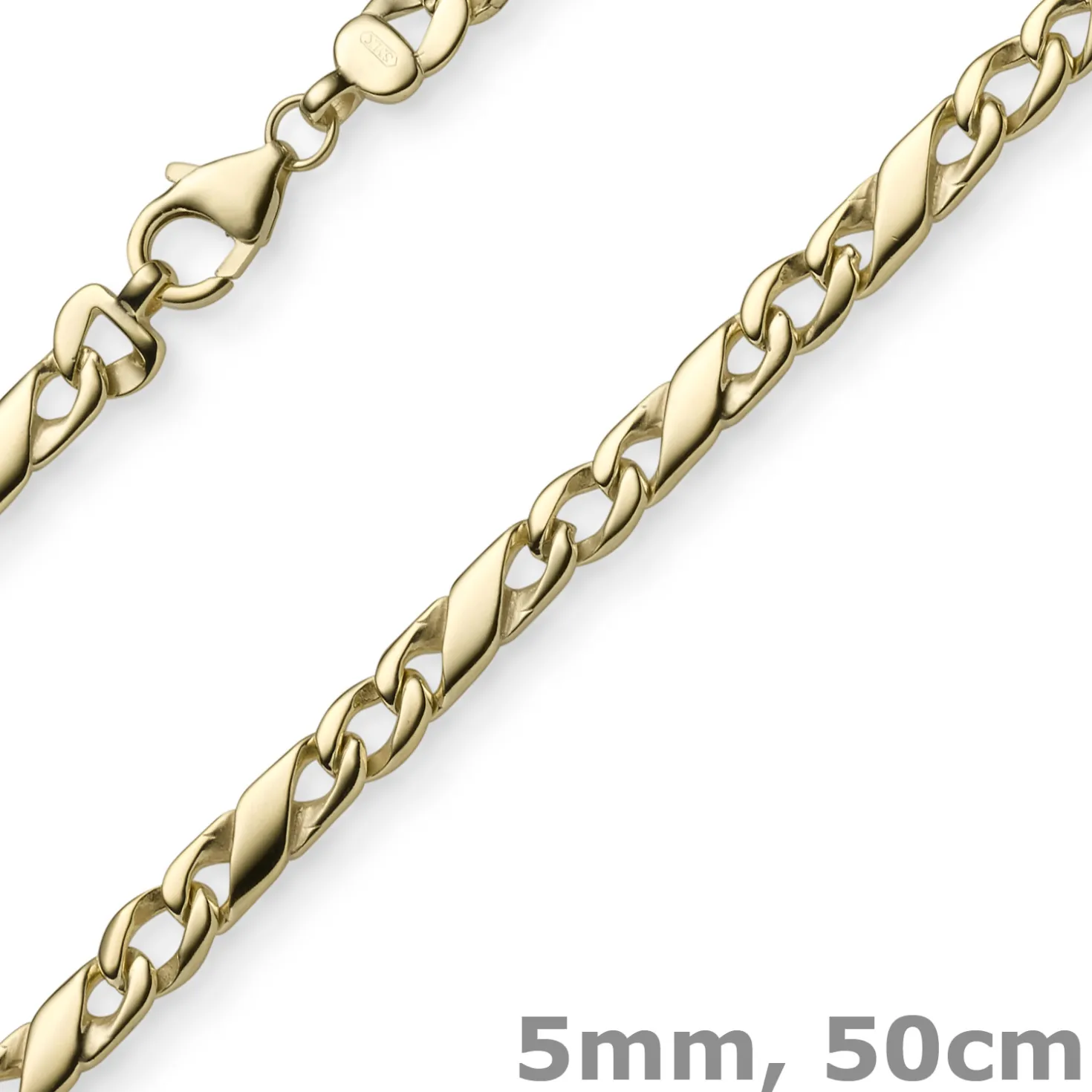 5mm Rockwellkette Kette Collier Halskette, 585 Gold Gelbgold, glänzend, 50cm