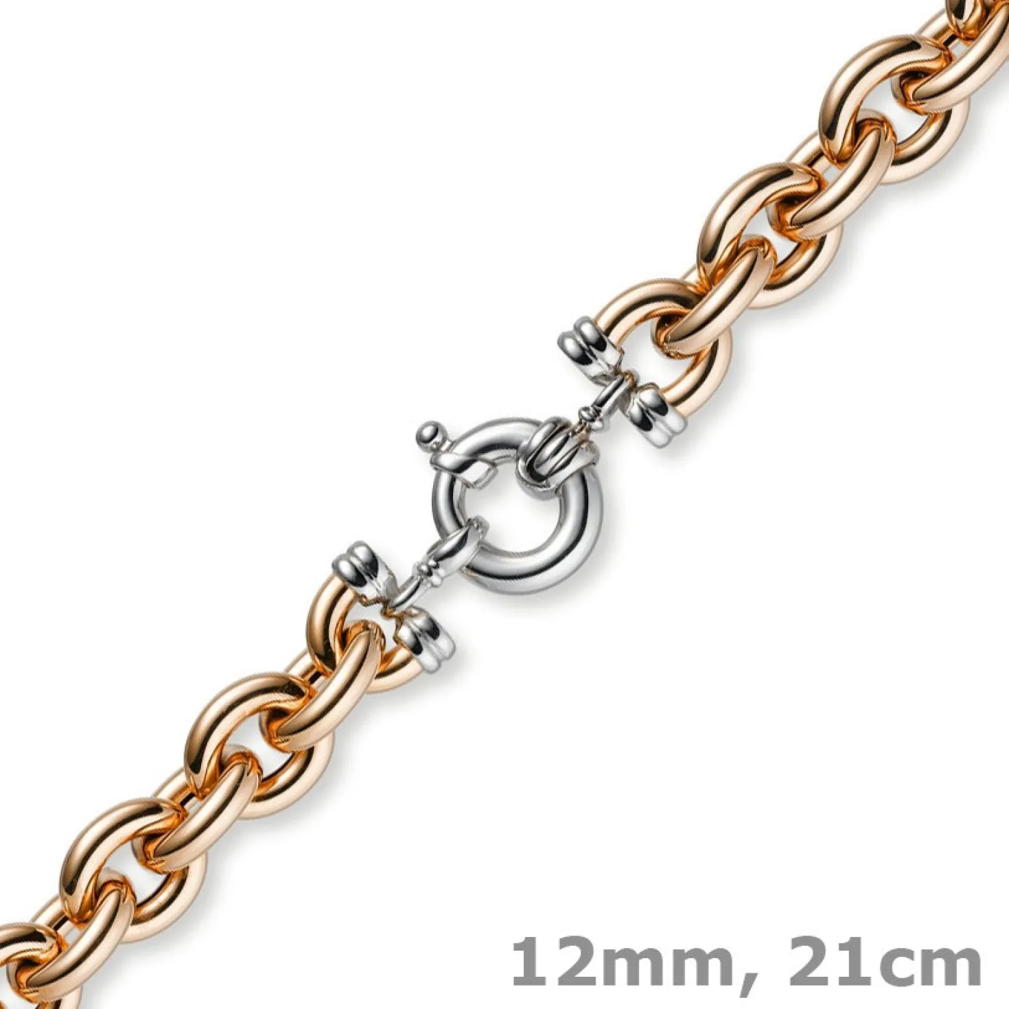 12mm Rundanker Armband Armkette aus 585 Gold Rotgold & Weißgold, 21cm
