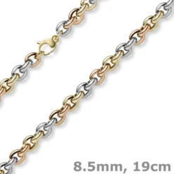 8,5mm Rundanker Armband Phantasiearmband aus 585 Gold gelb/rot/weiß 19cm