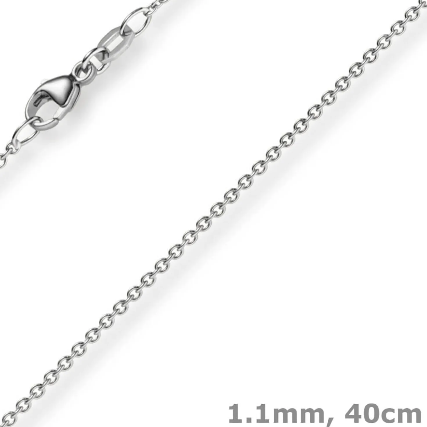 1,1mm Rund-Ankerkette aus 750 Gold Weißgold Kette Collier Halskette, 40cm