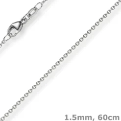 1,5mm Rund-Ankerkette aus 585 Gold Weißgold Kette Collier Halskette, 60cm