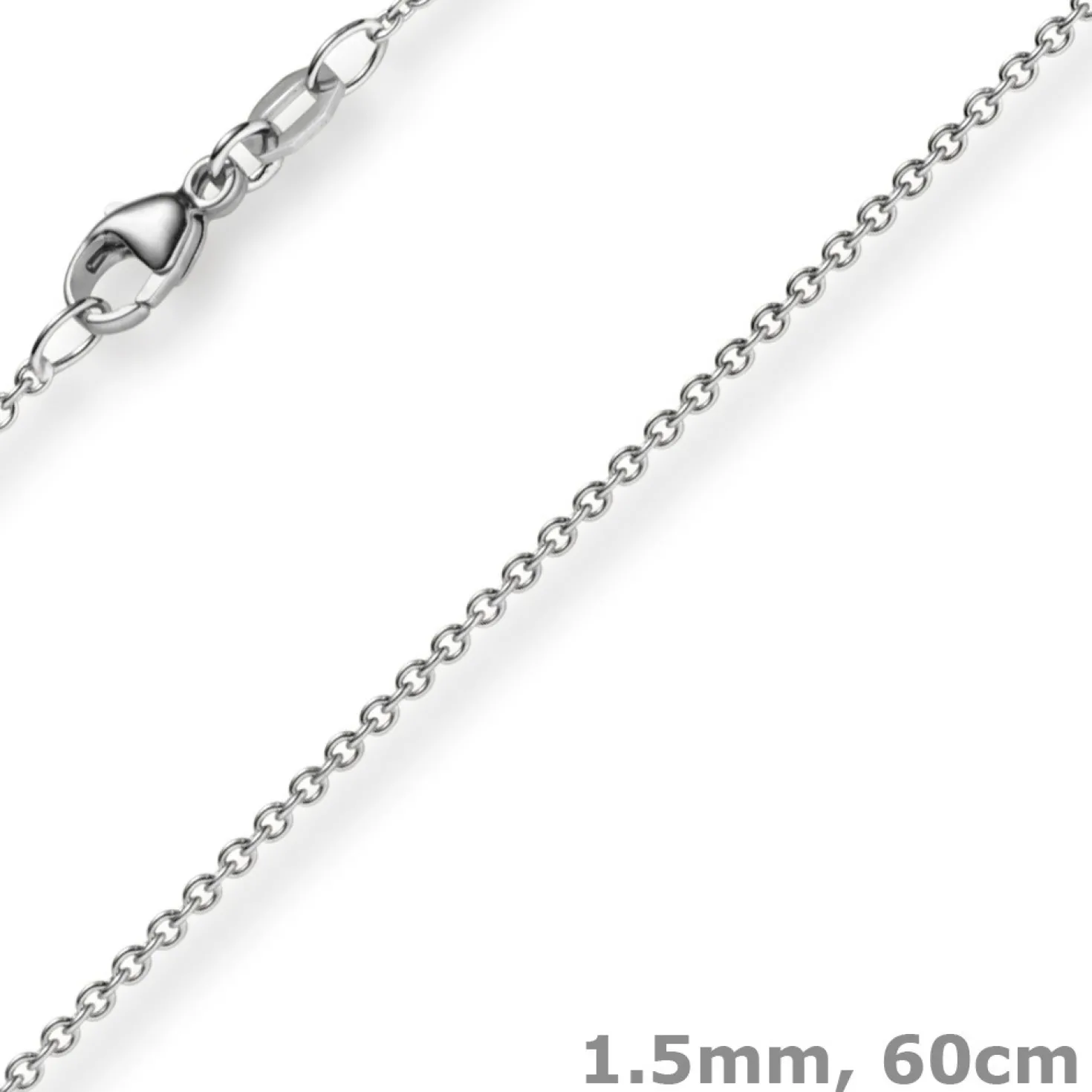 1,5mm Rund-Ankerkette aus 585 Gold Weißgold Kette Collier Halskette, 60cm