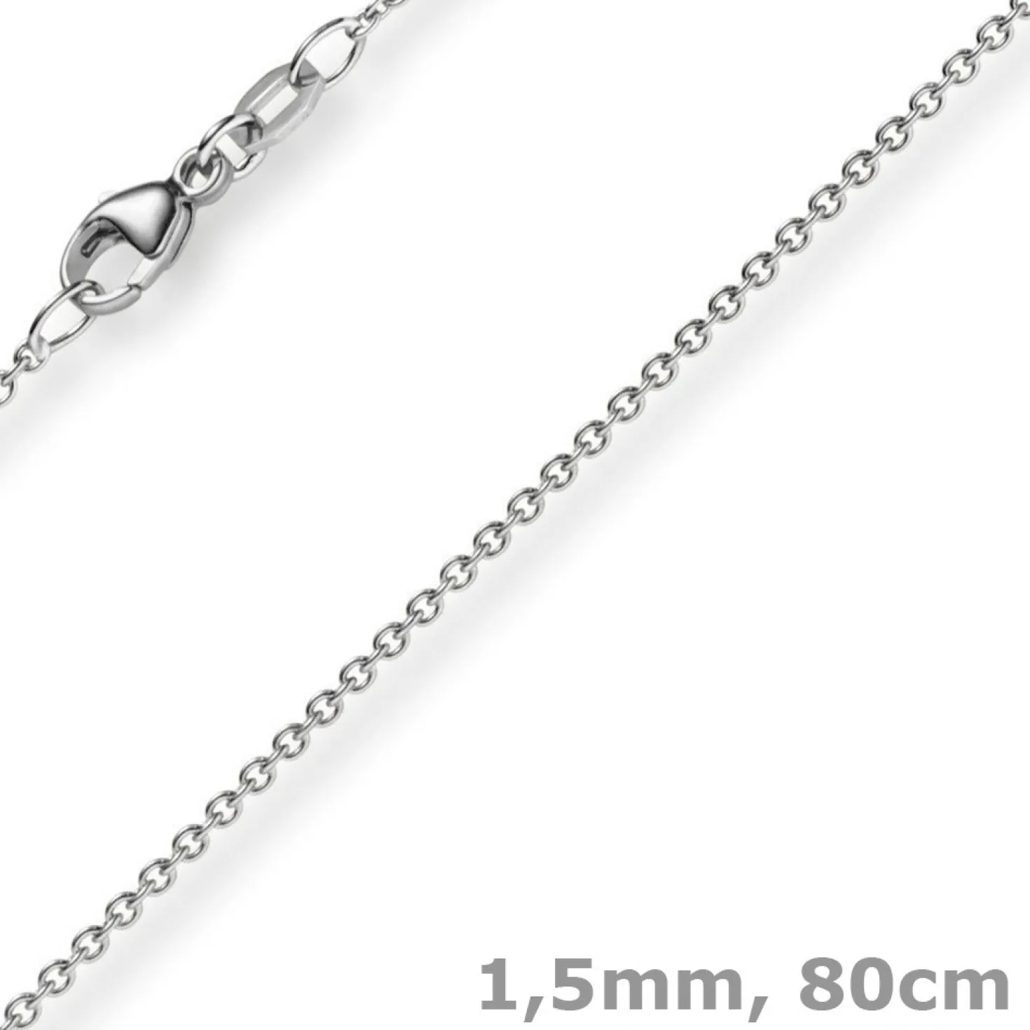 1,5mm Rund-Ankerkette aus 750 Gold Weißgold Kette Collier Halskette, 80cm