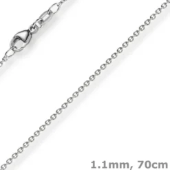1,1mm Rund-Ankerkette aus 750 Gold Weißgold Kette Collier Halskette, 70cm