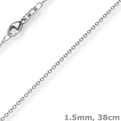 1,5mm Rund-Ankerkette aus 585 Gold Weißgold Kette Collier Halskette, 38cm