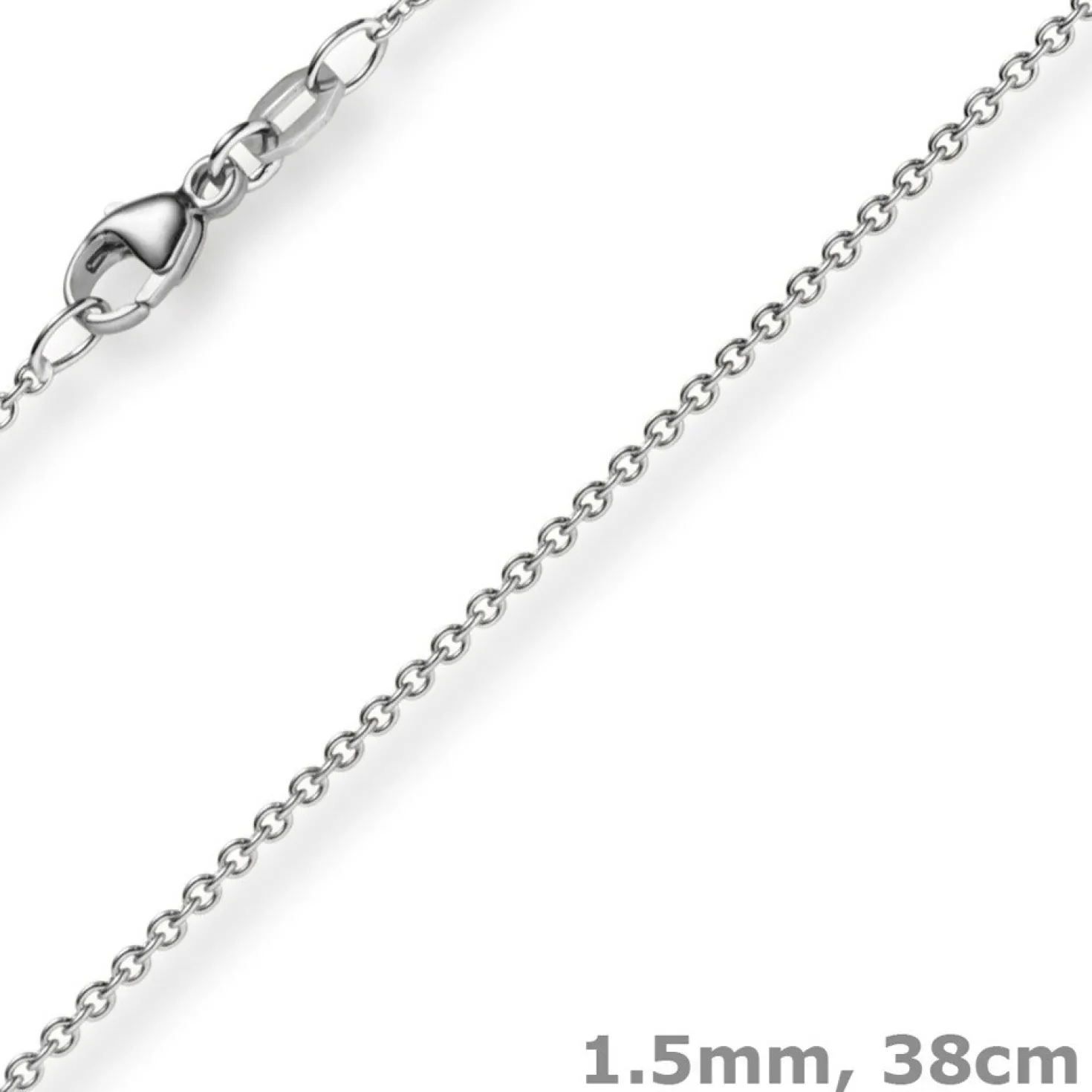 1,5mm Rund-Ankerkette aus 585 Gold Weißgold Kette Collier Halskette, 38cm