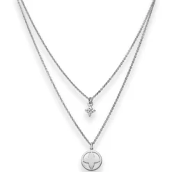 1,1mm Rund-Ankerkette Collier Kleeblatt aus 925 Silber rhodiniert 38cm Zirkonia