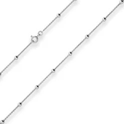 1,3mm Rund-Ankerkette Collier Kugel Halskette aus 925 Silber rhodiniert 55cm
