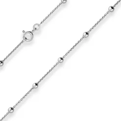 1,3mm Rund-Ankerkette Collier Kugel Halskette aus 925 Silber rhodiniert 50cm