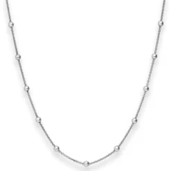 1,3mm Rund-Ankerkette Collier Kugel Halskette aus 925 Silber rhodiniert 50cm