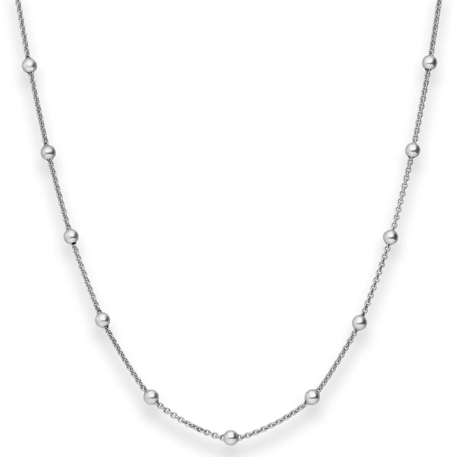 1,3mm Rund-Ankerkette Collier Kugel Halskette aus 925 Silber rhodiniert 50cm