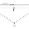 1,2mm Rund-Ankerkette Collier Perle, Flügel, Zirkonia aus 925 Silber rhodiniert