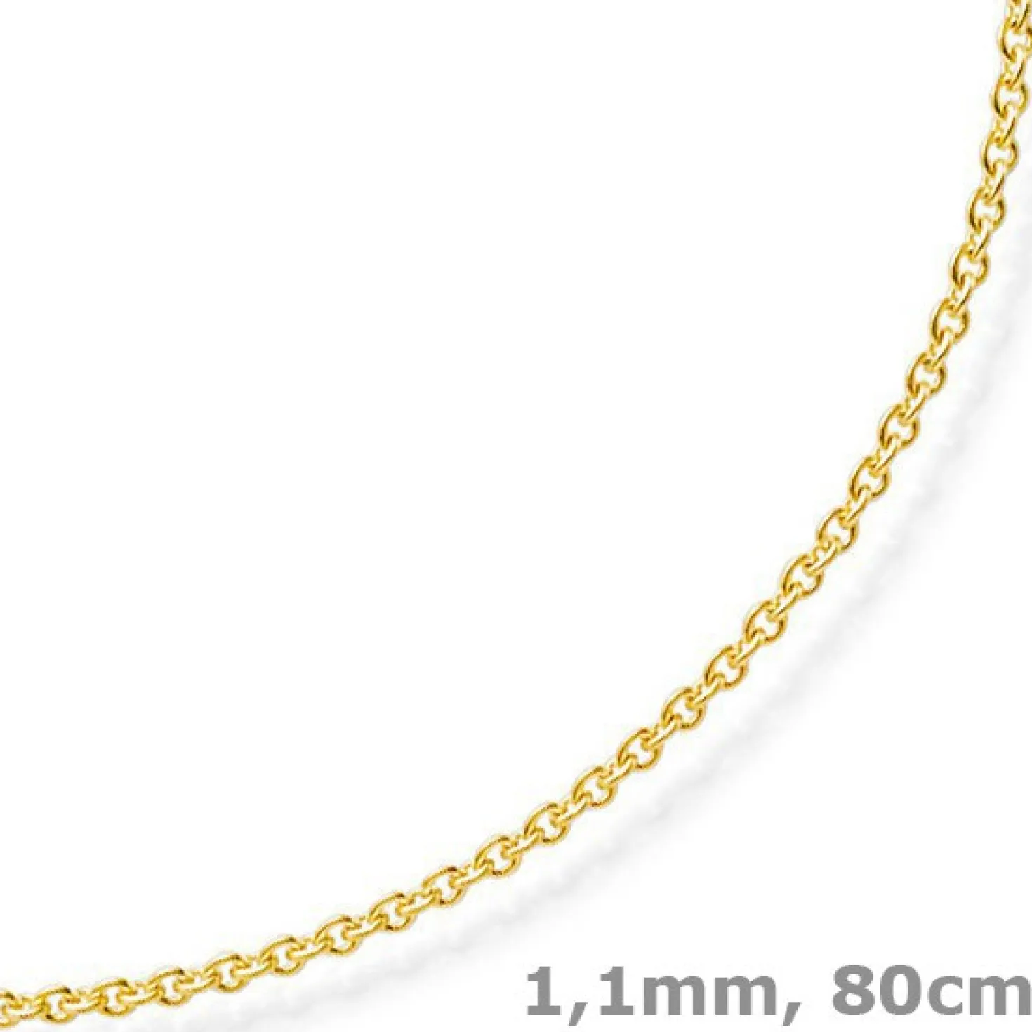 1,1mm Rund-Ankerkette 750 Gold Gelbgold Kette Collier Halskette, 80cm
