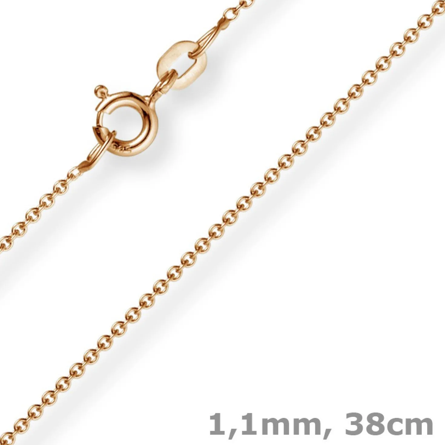 1,1mm Rund-Ankerkette 750 Gold Rotgold Kette Collier Halskette, 38cm