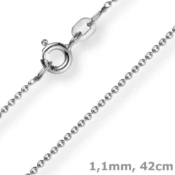 1,1mm Rund-Ankerkette 585 Gold Weißgold Kette Collier Halskette, 42cm