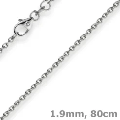 1,9mm Rund-Ankerkette 750 Gold Weißgold Kette Collier Halskette, 80cm