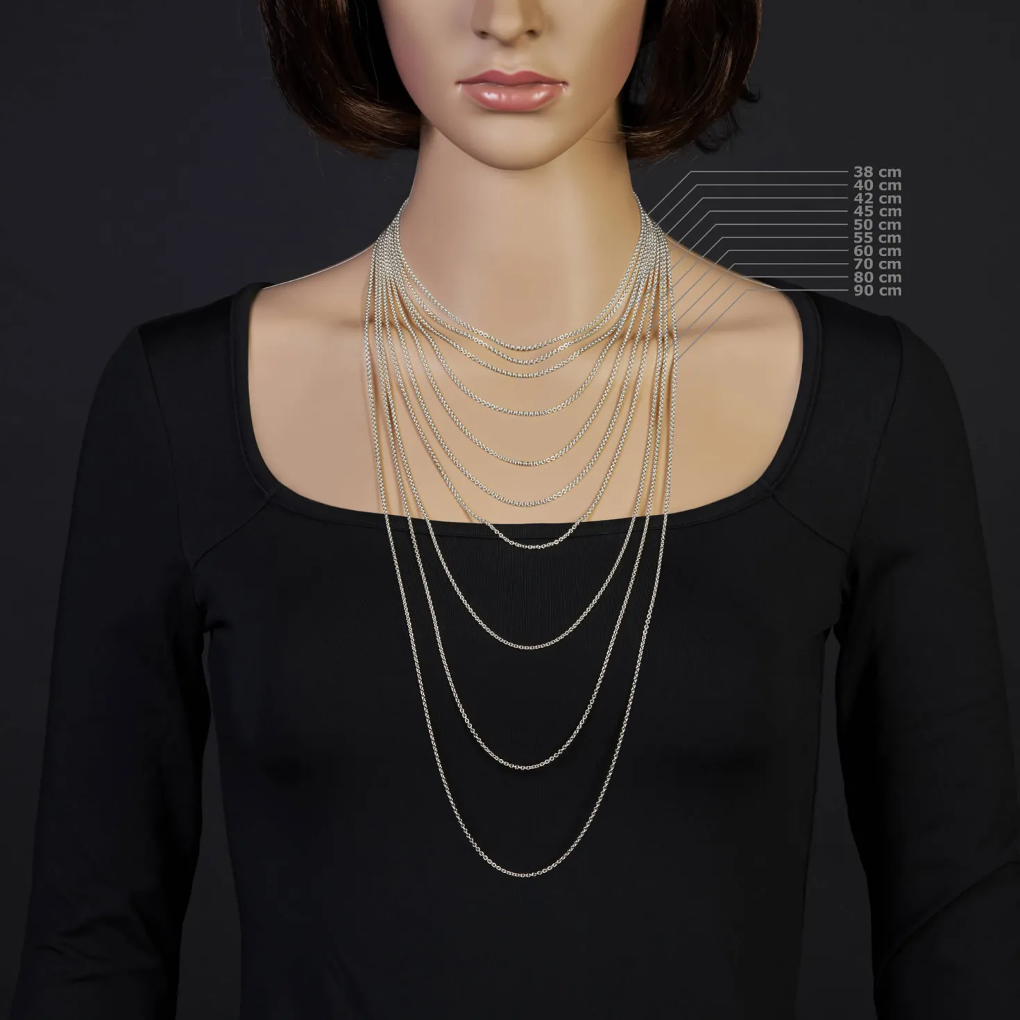 1,9mm Rund-Ankerkette Kette Collier, 585 Gold Weißgold Goldkette, 55cm