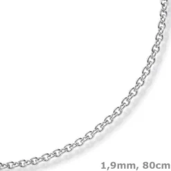 1,9mm Rund-Ankerkette Kette Collier, 585 Gold Weißgold Goldkette, 80cm