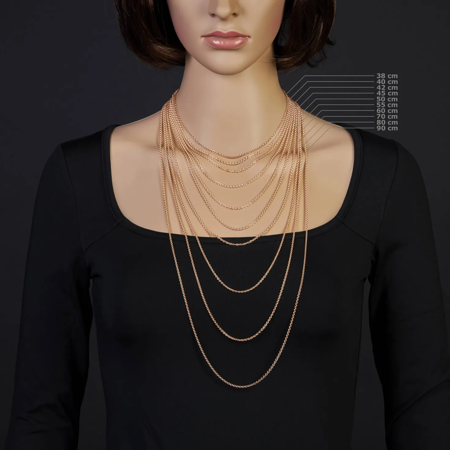 2,3mm Rund-Ankerkette Kette Collier, 585 Gold Rotgold Goldkette, 55cm
