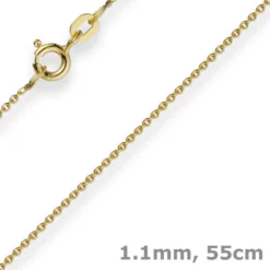 1,1mm Rund-Ankerkette Kette Collier, 585 Gold Gelbgold Goldkette, 55cm