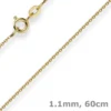 1,1mm Rund-Ankerkette Kette Collier, 585 Gold Gelbgold Goldkette, 60cm