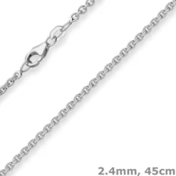 2,4mm Rund-Ankerkette Kette Collier Halskette aus 925 Silber rhodiniert 45cm