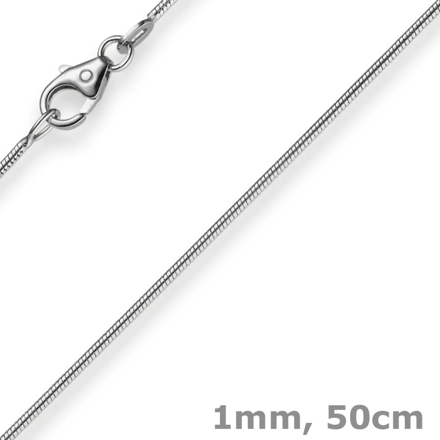 1mm Schlangenkette Kette Collier aus 750 Gold Weißgold, Goldkette 50cm