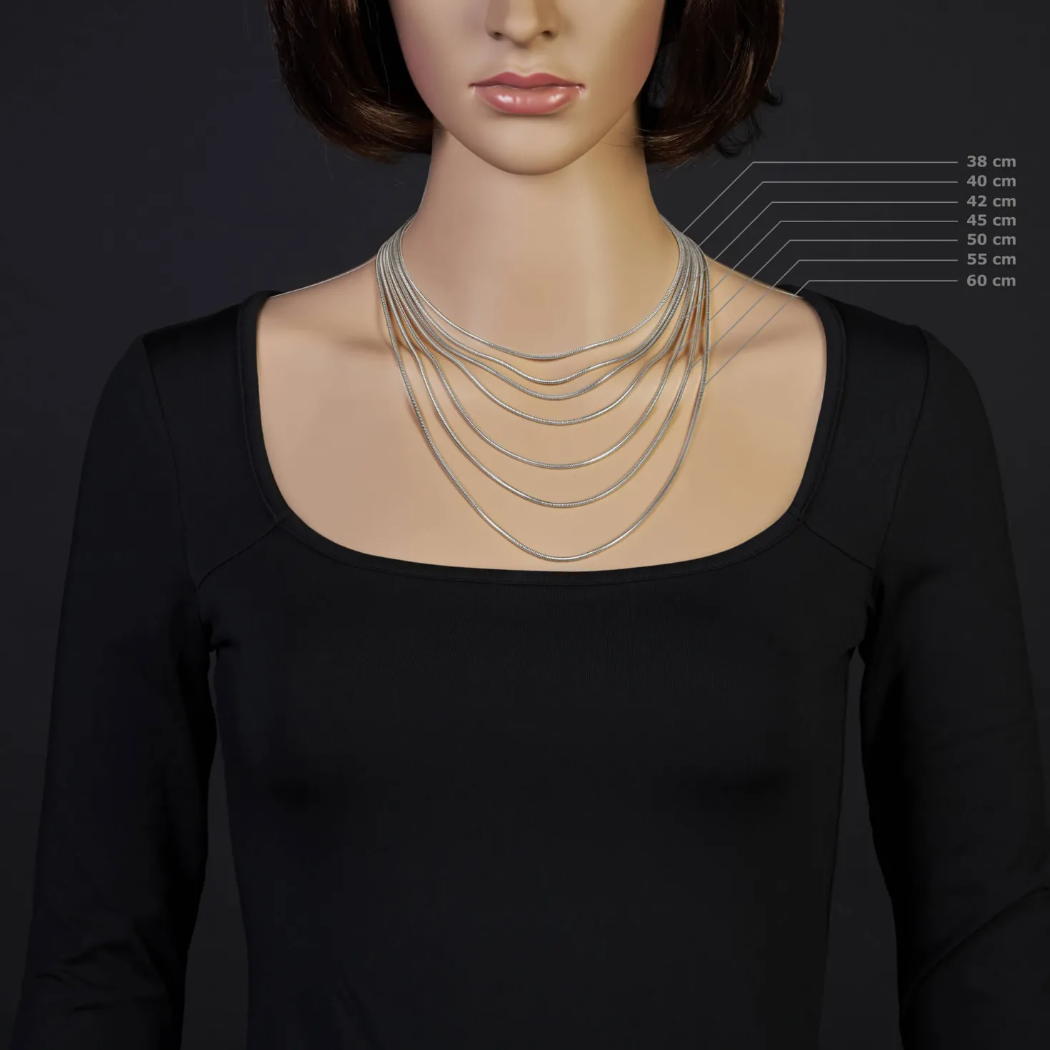 1,9mm Schlangenkette Kette Collier aus 585 Gold Weißgold, 50cm, Damen