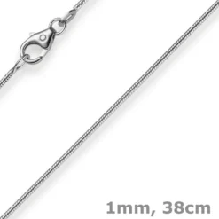 1mm Schlangenkette Kette Collier aus 585 Gold Weißgold, 38cm, Damen