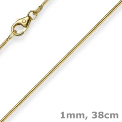 1mm Schlangenkette Kette Collier aus 750 Gold Gelbgold, Goldkette 38cm