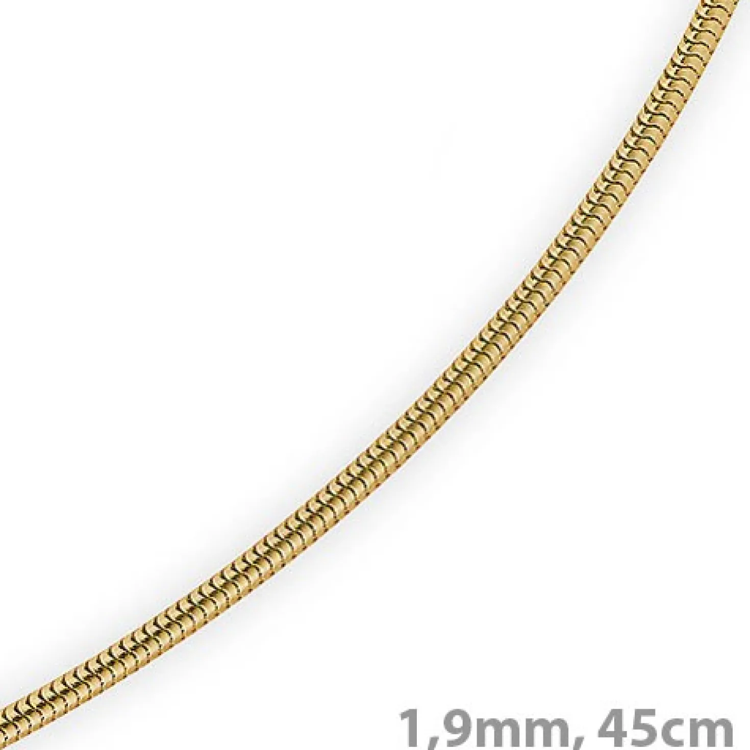 1,9mm Schlangenkette Kette Collier, 750 Gold Gelbgold, Goldkette 45cm