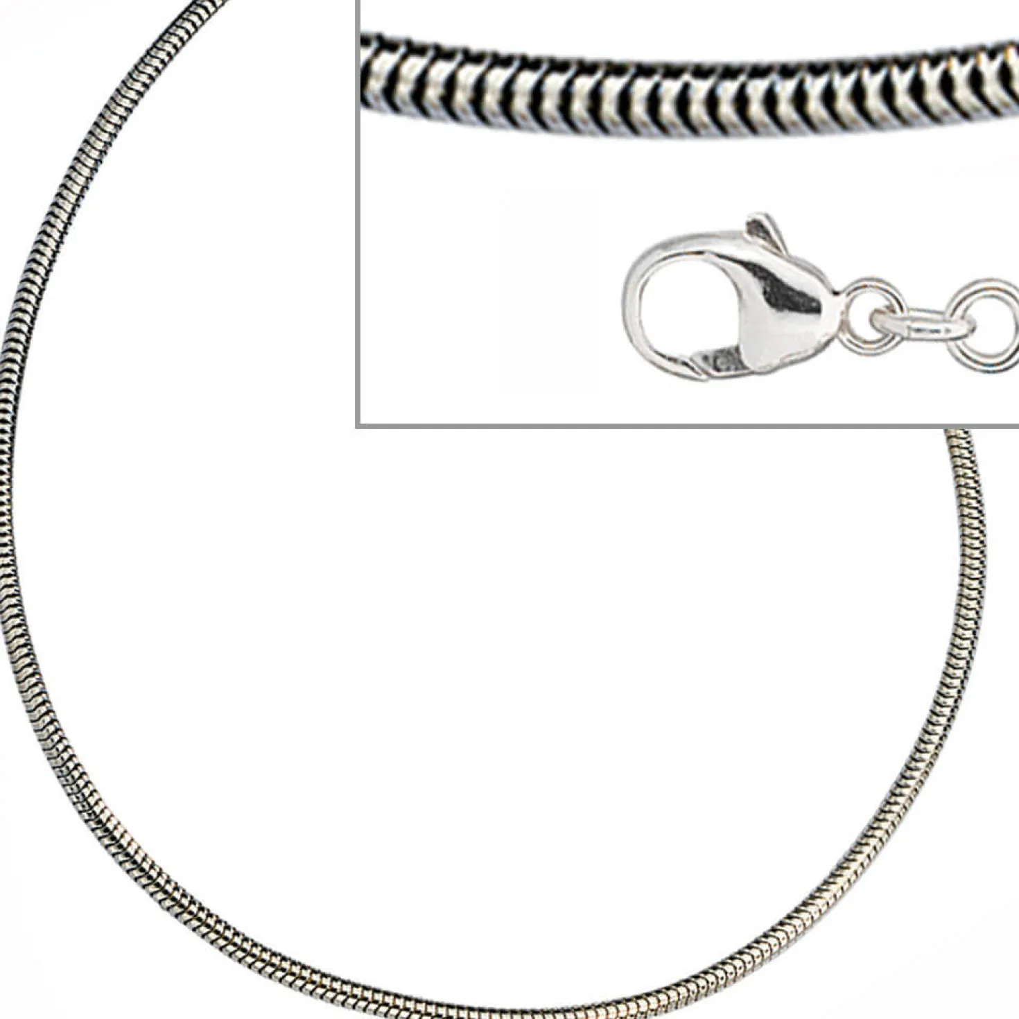 1,9mm Schlangenkette Kette Collier aus 925 Silber rhodiniert 80cm
