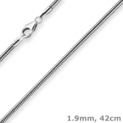 1,9mm Schlangenkette Kette Collier Halskette aus 925 Silber rhodiniert 42cm