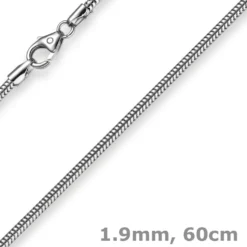 1,9mm Schlangenkette Kette Collier, 750 Gold Weißgold, Goldkette 60cm