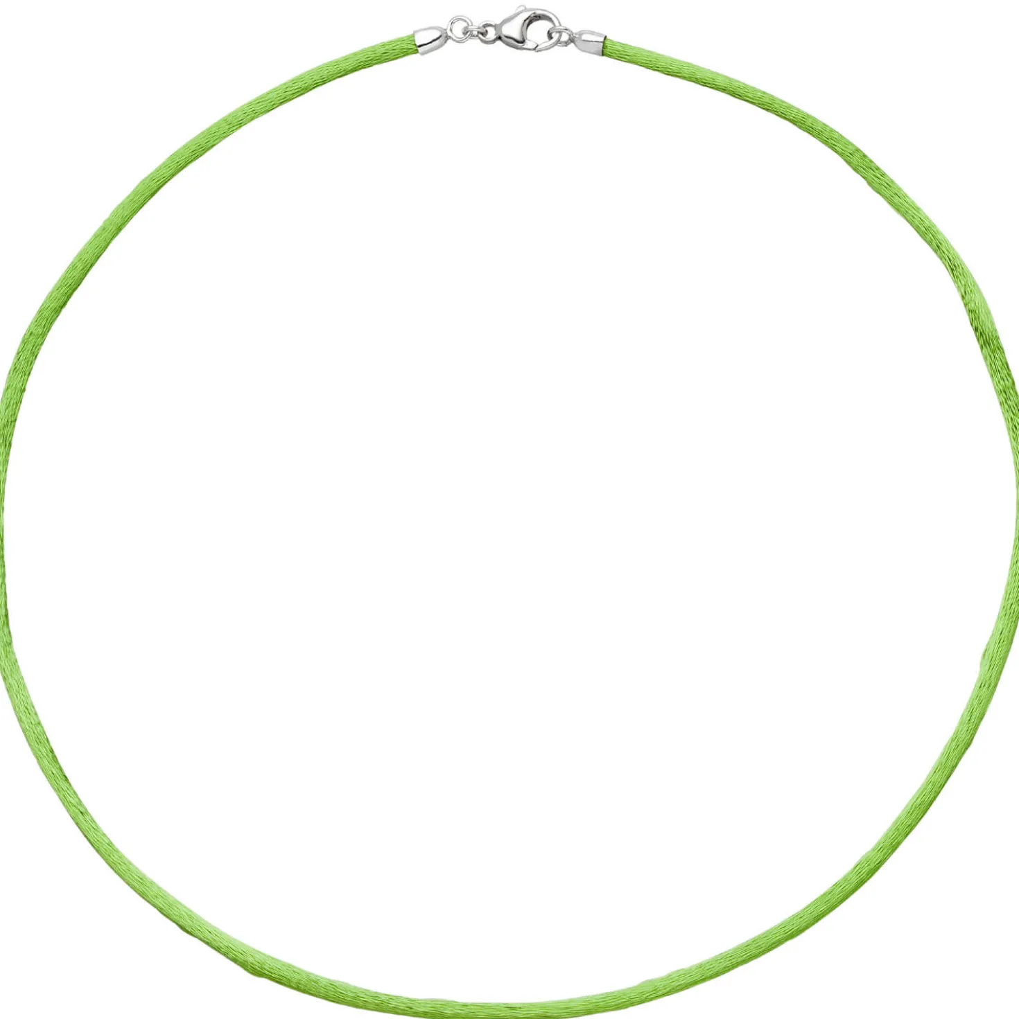 2,8mm Seidenband Seidencollier hellgrün, Karabiner 925, Damen, 42cm