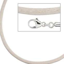 2,8mm Seidencollier Collier beige, Karabiner 925 Silber, Damen, 42cm