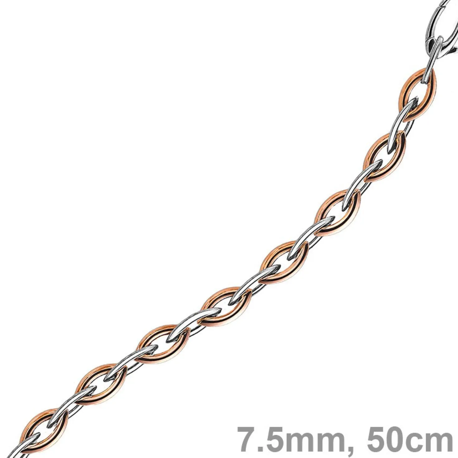 7,5mm Spitzanker Kette Collier aus 585 Gold Weißgold & Rosegold, 50cm