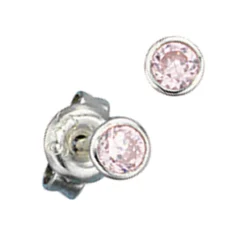 4mm Stecker Ohrstecker Ohrschmuck, Zirkonia, rosa, 925 Silber, Damen