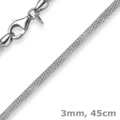 3mm Strickcollier Kette Halsreif, 585 Gold Weißgold, 45cm, Damen