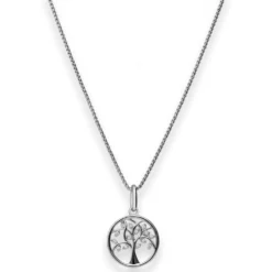 1,1mm Veneziakette rund Collier Lebensbaum 925 Silber rhodiniert 42cm Zirkonia