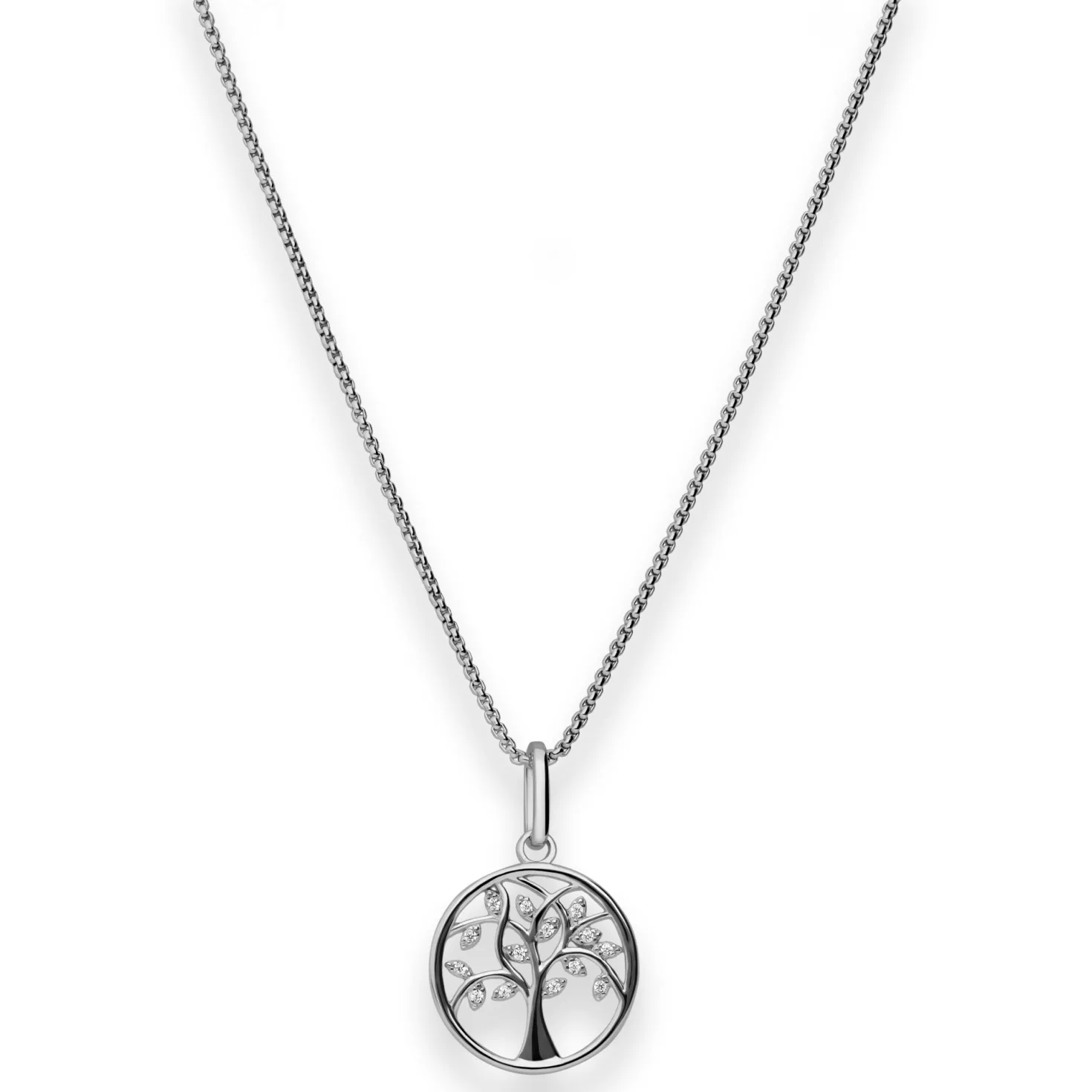 1,1mm Veneziakette rund Collier Lebensbaum 925 Silber rhodiniert 42cm Zirkonia