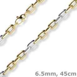 6,5mm Weit-Anker-Kette Collier 585 Gold Gelbgold Weißgold bicolor 45cm Halskette