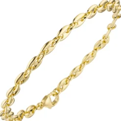 6mm x 4mm Armband Armkette Kaffeebohnen Armschmuck aus 585 Gold Gelbgold, 21cm