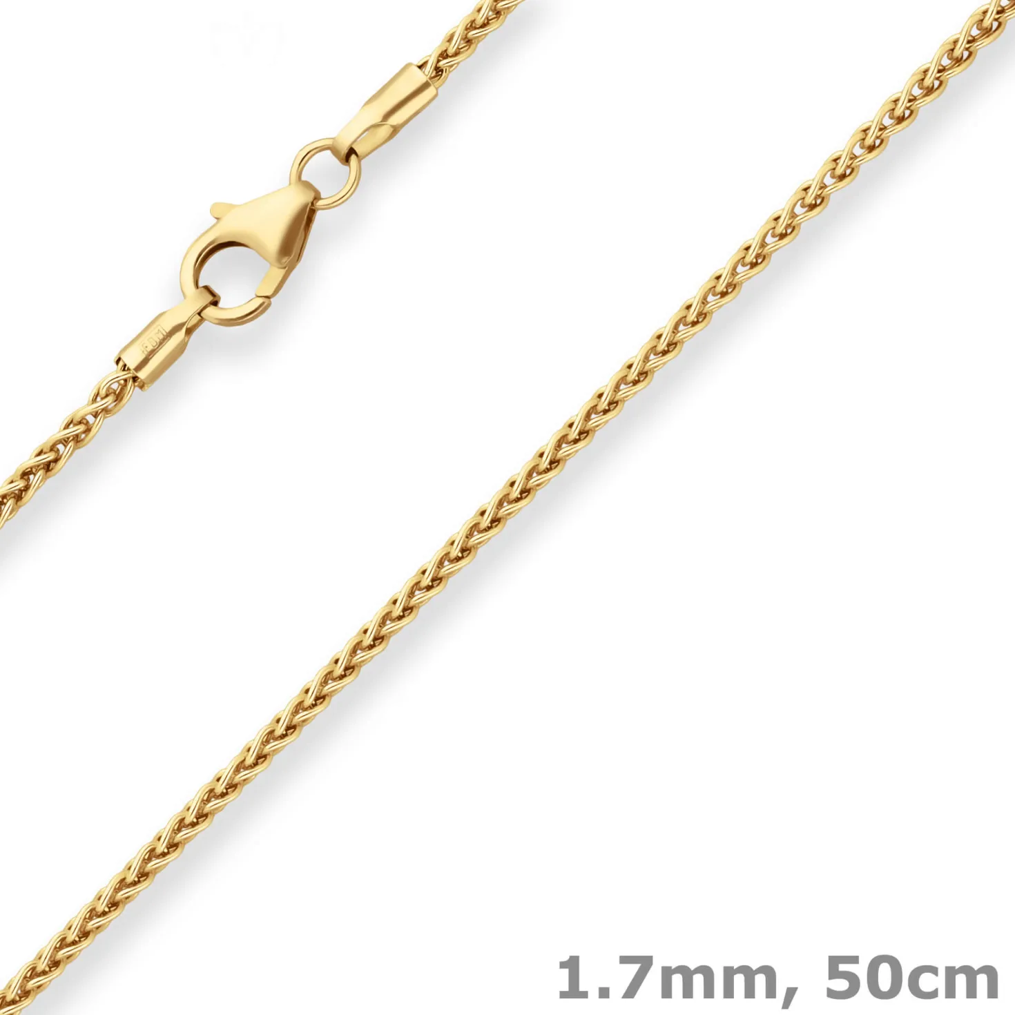 1,7mm Zopfkette Collier Halskette aus 585 Gold Gelbgold 50cm mit Zwischenöse