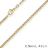 2,5mm Zopfkette Goldkette Collier Halskette aus 750 Gold Gelbgold 45cm