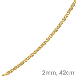 2mm Zopfkette Kette Collier aus 585 Gold Gelbgold, Goldkette, 42cm