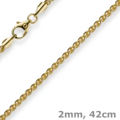 2mm Zopfkette Kette Collier aus 585 Gold Gelbgold, Goldkette, 42cm