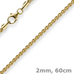 2mm Zopfkette Kette Collier aus 585 Gold Gelbgold, Goldkette, 60cm