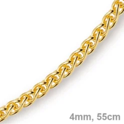 4mm Zopfkette Kette Collier aus 585 Gold Gelbgold, Goldkette, 55cm