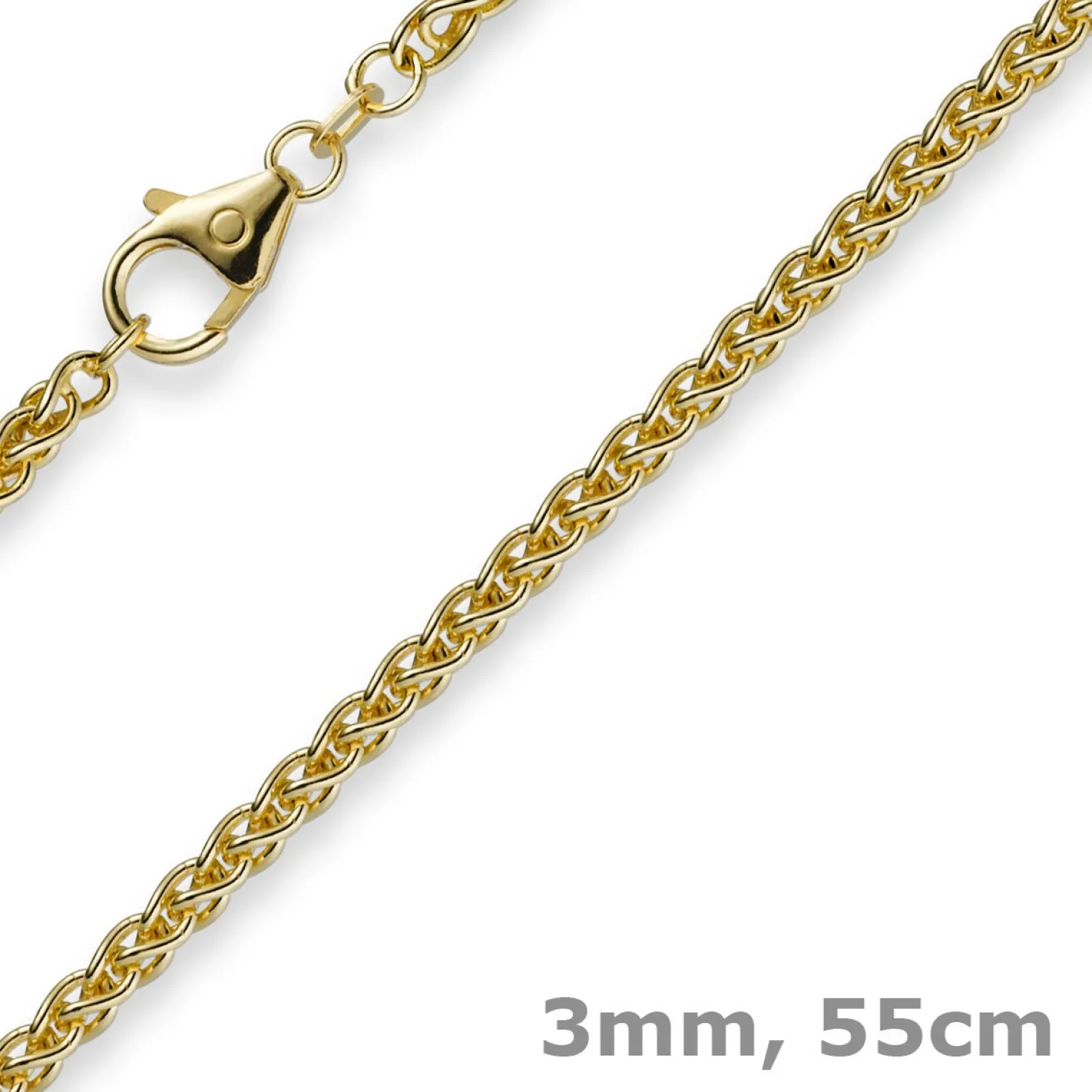 3mm Zopfkette Kette Collier aus 585 Gold Gelbgold, Goldkette, 55cm